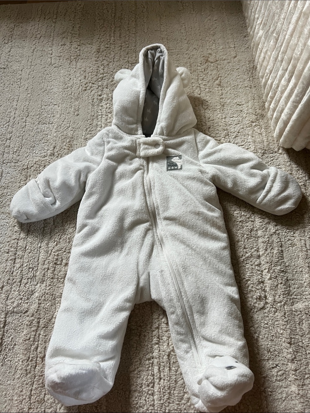 Carter's Cream Plush Baby One-Piece Footie with Bear Hood